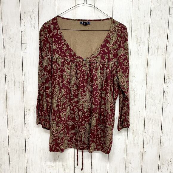 American Living Tops - Y2K American Living Shirt Women Large Paisley Button V-Neck Smocked Blouse Boho